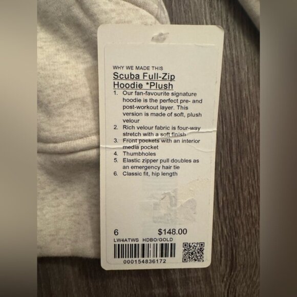 Lululemon Scuba full zip hoodie plush. Heathered Bone with gold zipper. Size 6 - Picture 14 of 16